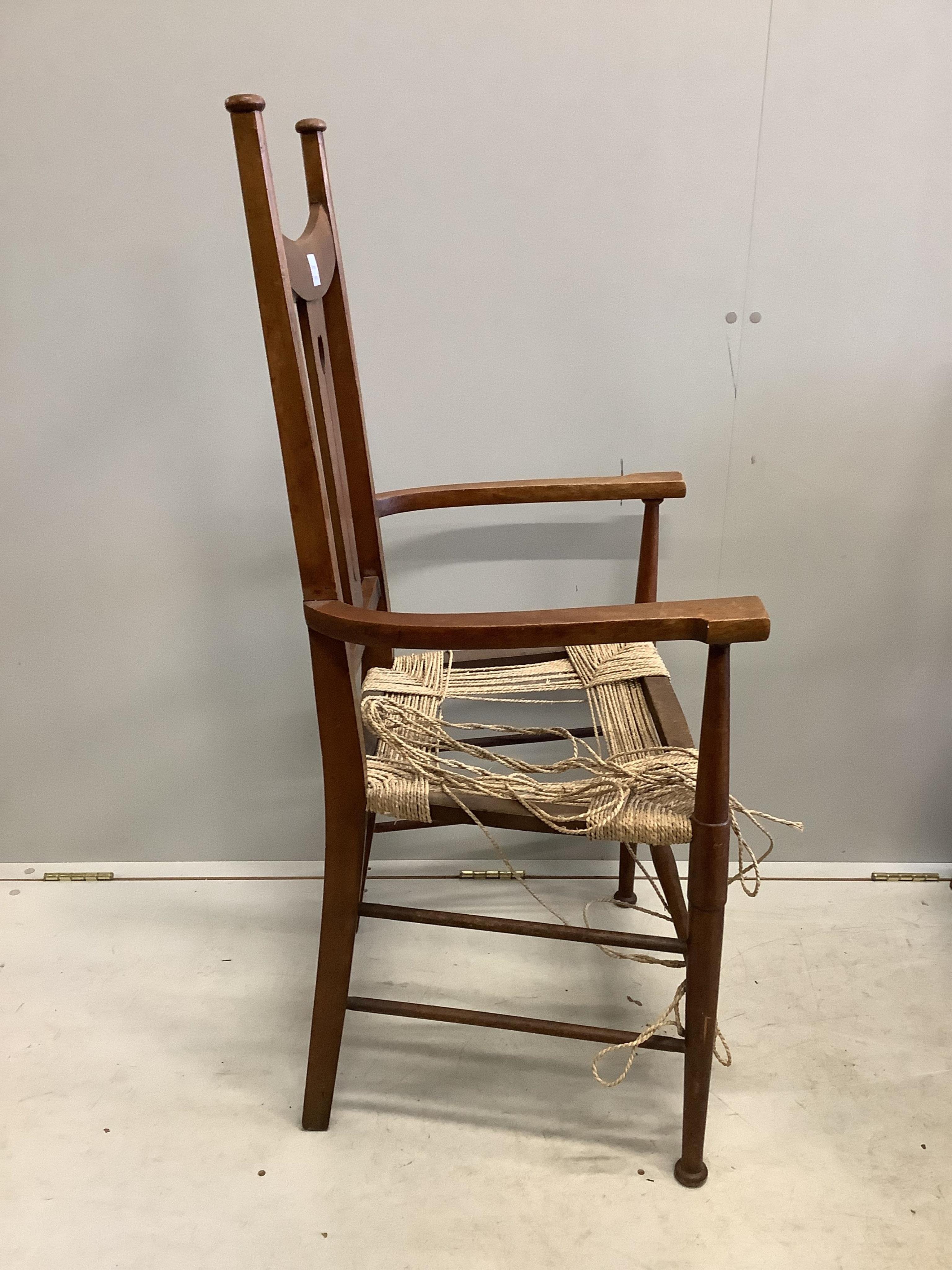 Seven Art Nouveau mahogany and beech dining chairs, three mother of pearl inlaid. Condition - poor to fair